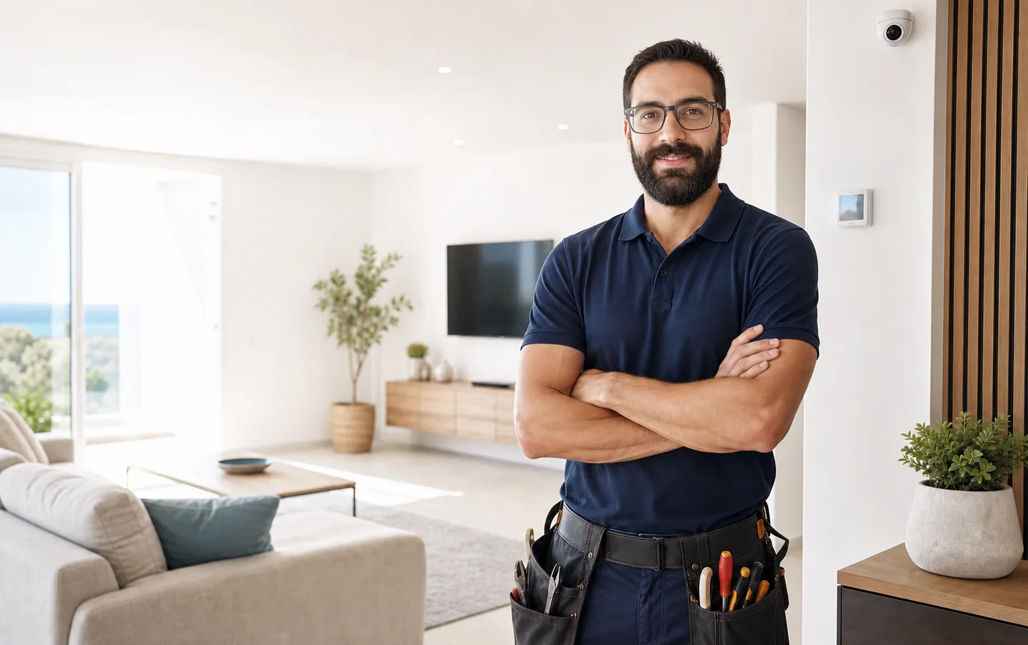 Técnico profesional de TecnoManitas en un hogar inteligente de Alicante